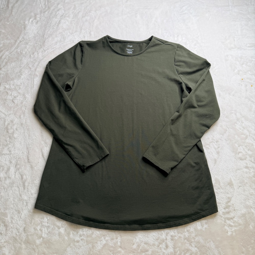 Pure Jill Long Sleeve Shirttail Tee Olive Green Pima Cotton Blend Small EUC